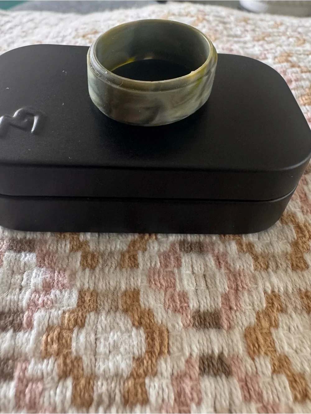 Men's Olive Marble Silicone Ring — Flexible Everyday Band
